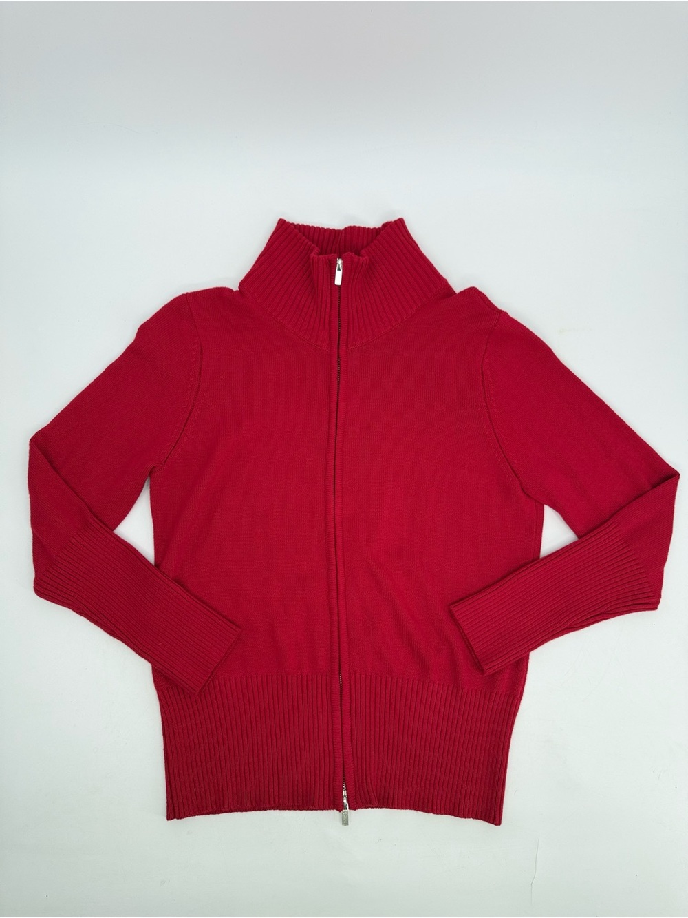 Boston Proper Full Zip Cardigan Sweater Women L Red Mock Neck Cardigan Jacket